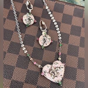 S.Sugar rock shaped heart and moon earrings